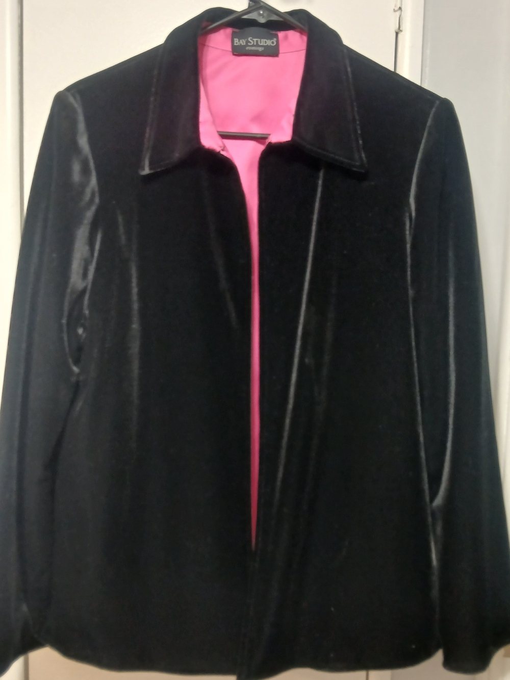 Bay Studio Black Velvet Blazer with Bright Pink Lining